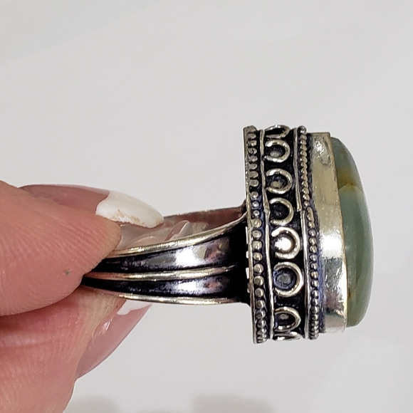 Beautiful Heart Shaped Aquamarine Gemstone 925 Vintage Goth Ring - Picture 8 of 12